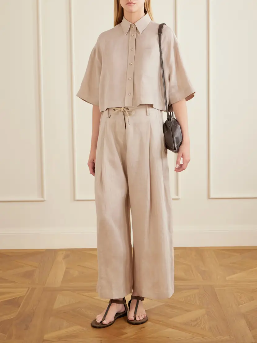 Brunello Cucinelli Linen Wide-leg Drawstring Pants | Thumbnail 2 Brunello Cucinelli Linen Wide-leg Drawstring Pants | Thumbnail 2