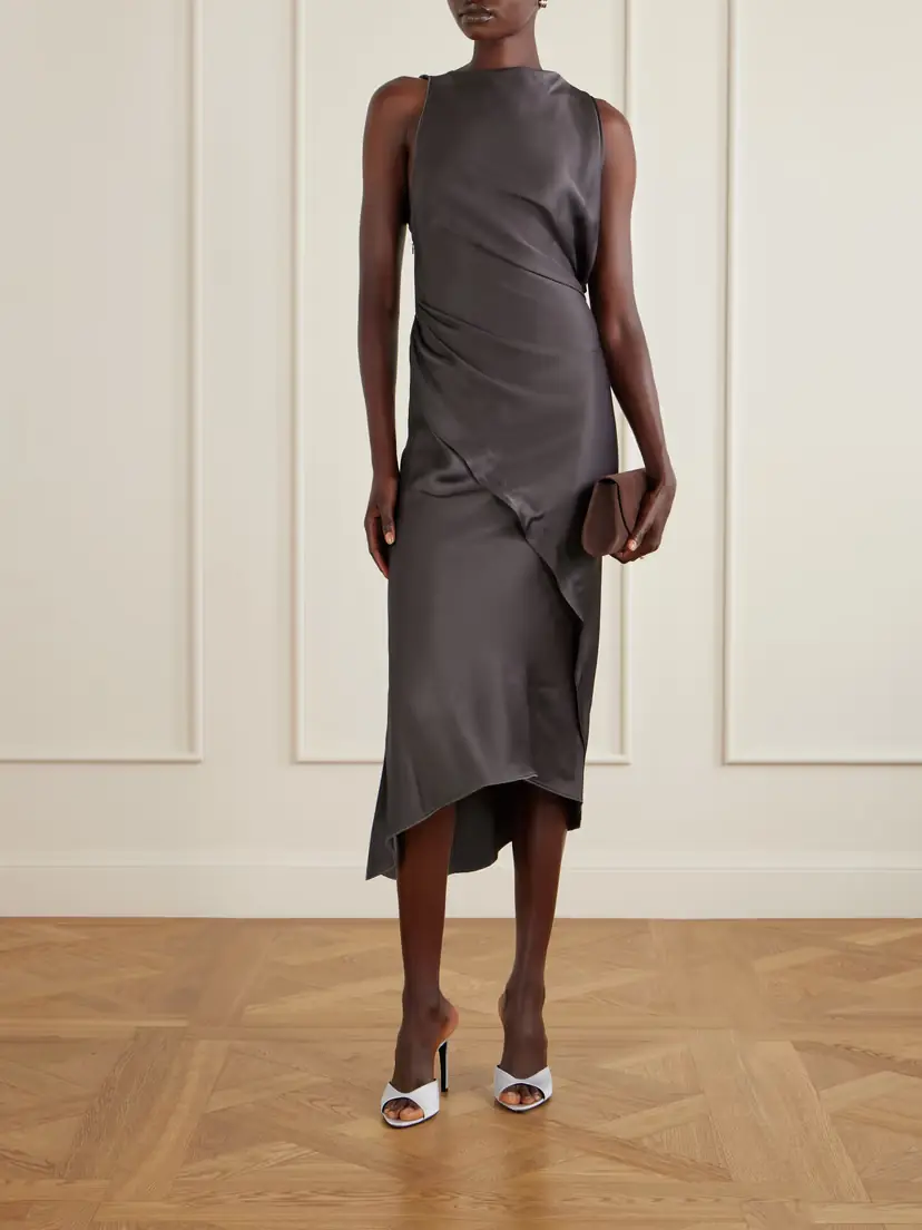 Victoria Beckham Draped Satin Midi Dress | Thumbnail 2