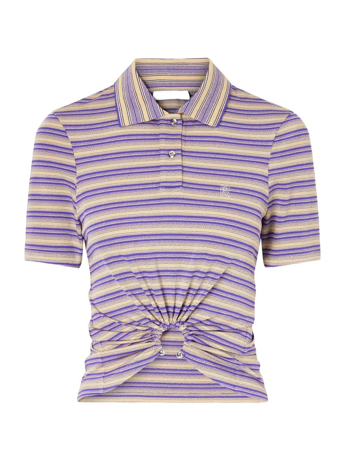Embellished Striped Woven Polo Shirt Embellished Striped Woven Polo Shirt