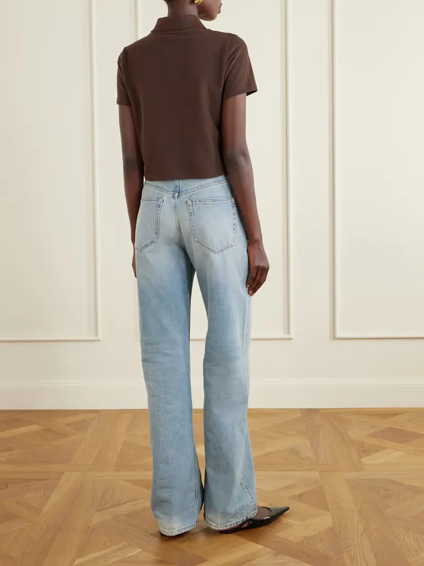Saint Laurent Cassandre-embroidered Cropped Cotton-piqué Polo Shirt | Thumbnail 3 Saint Laurent Cassandre-embroidered Cropped Cotton-piqué Polo Shirt | Thumbnail 3