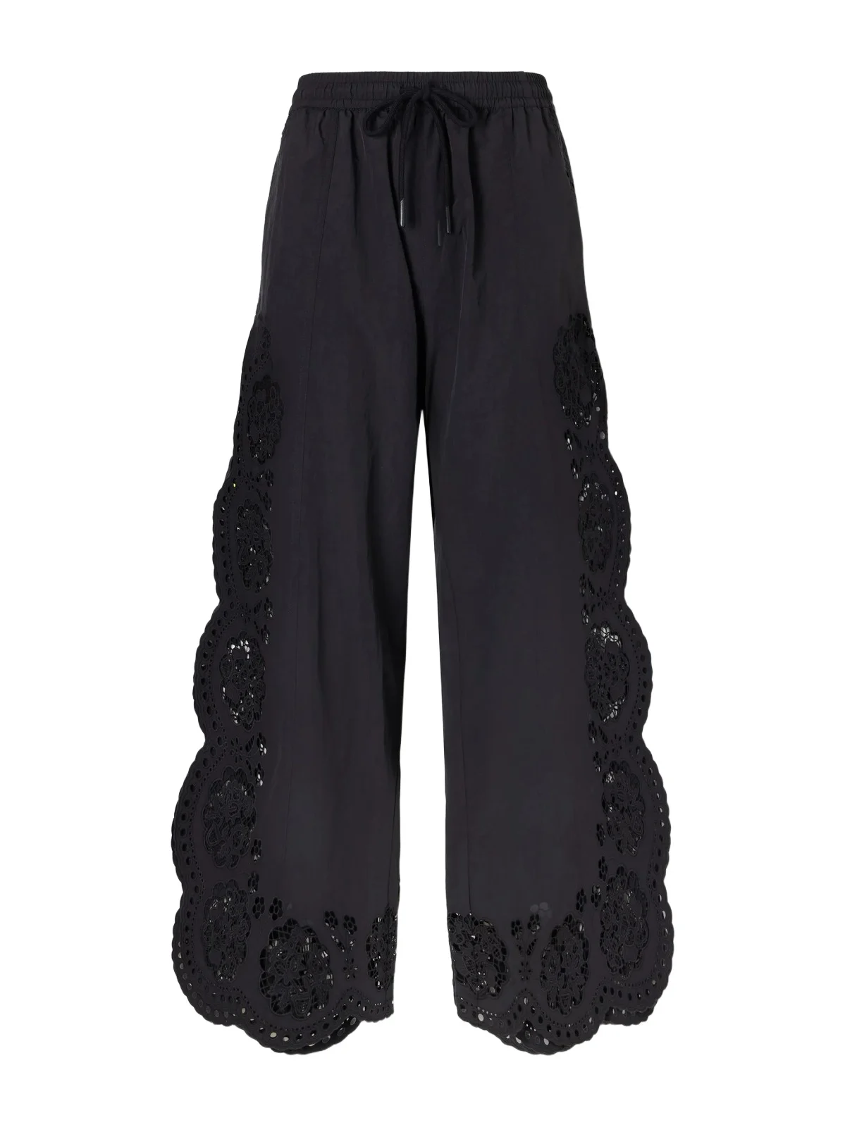 Vittoria Broderie Anglaise-trimmed Shell Wide-leg Pants Vittoria Broderie Anglaise-trimmed Shell Wide-leg Pants