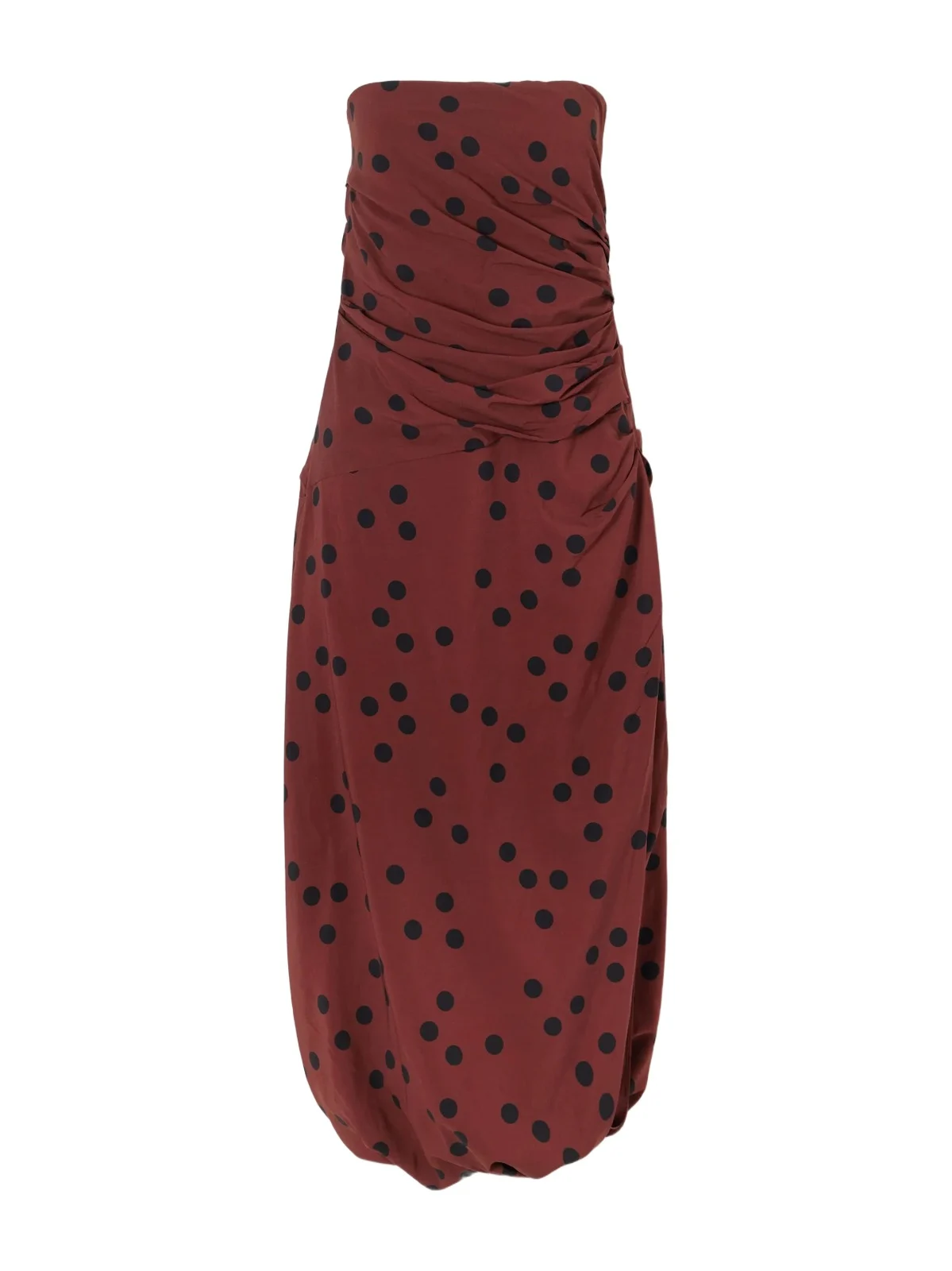 Nayara Strapless Gathered Polka-dot Crepe Midi Dress Nayara Strapless Gathered Polka-dot Crepe Midi Dress