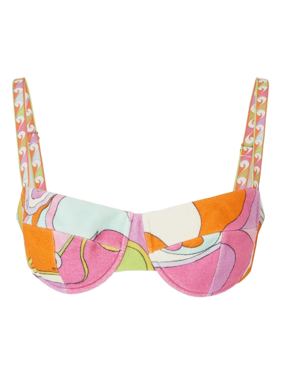 Printed Cotton-terry Bikini Top Printed Cotton-terry Bikini Top