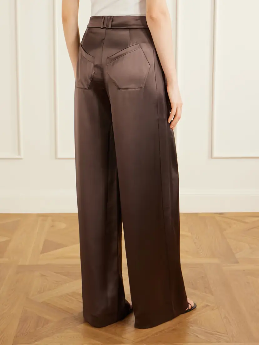 VIOLANTE NESSI Keckler Pleated Satin High-rise Straight-leg Pants | Thumbnail 4 VIOLANTE NESSI Keckler Pleated Satin High-rise Straight-leg Pants | Thumbnail 4