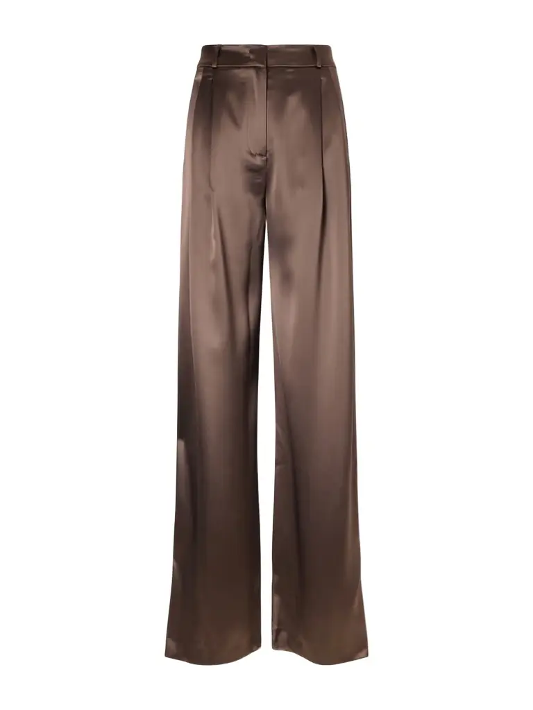 VIOLANTE NESSI Keckler Pleated Satin High-rise Straight-leg Pants | Image 1 VIOLANTE NESSI Keckler Pleated Satin High-rise Straight-leg Pants | Image 1
