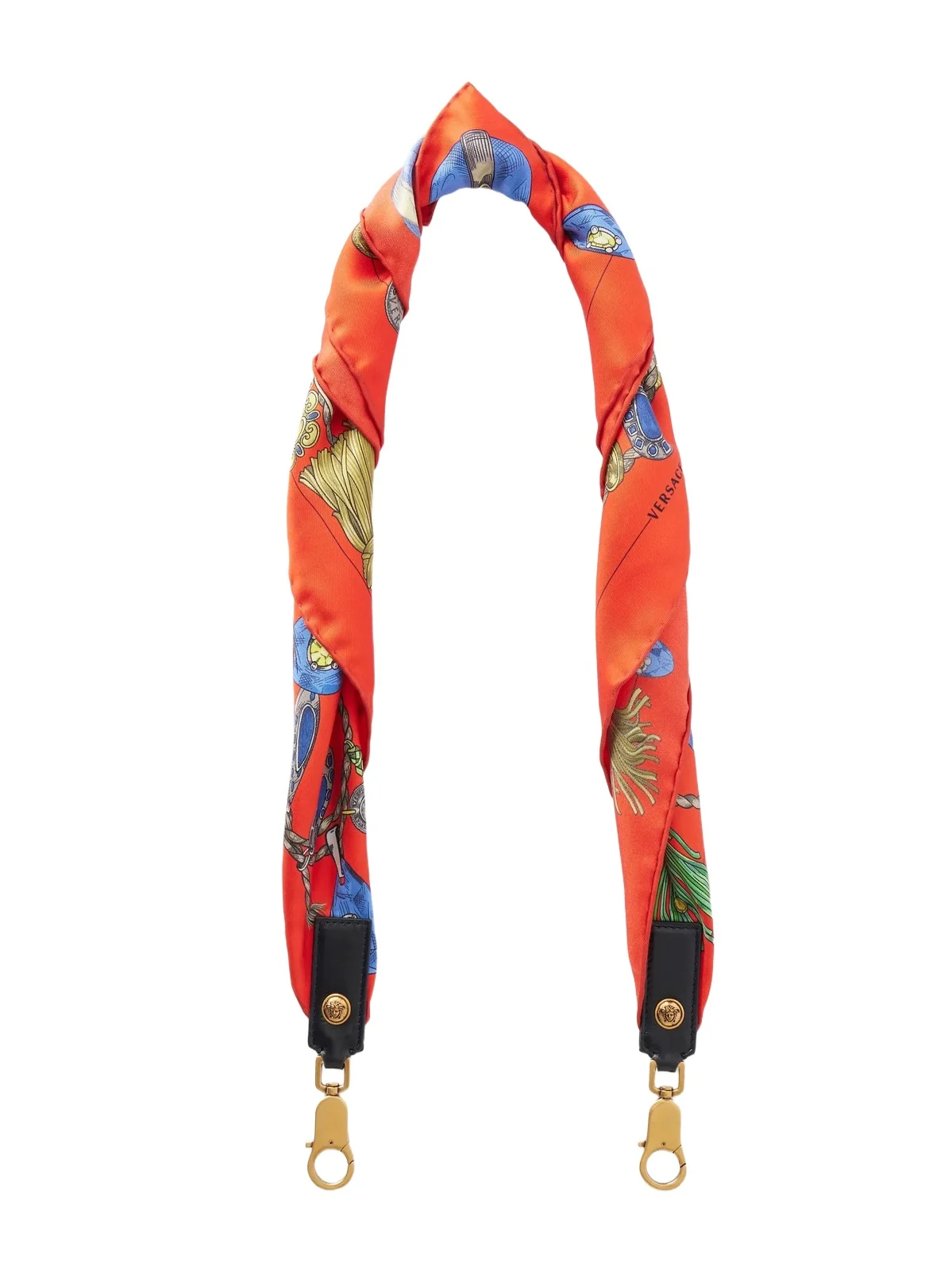 Versace Medusa-embellished Leather-trimmed Printed Silk-twill Bag Strap