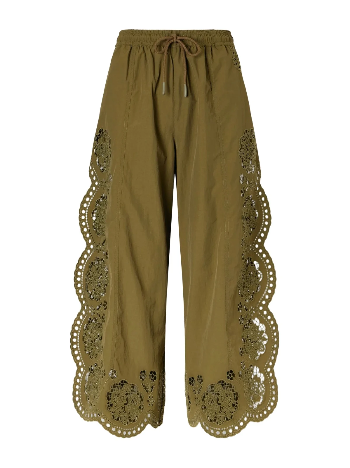 Vittoria Broderie Anglaise-trimmed Shell Wide-leg Pants Vittoria Broderie Anglaise-trimmed Shell Wide-leg Pants