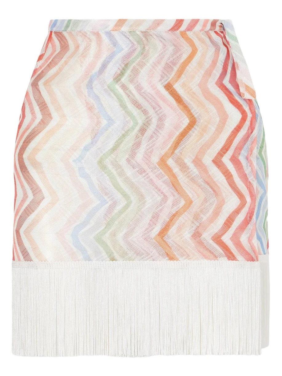 Striped Fringed Crochet-knit Wrap Mini Skirt Striped Fringed Crochet-knit Wrap Mini Skirt