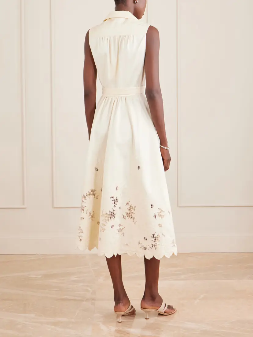 Saloni Kirat Belted Scalloped Embroidered Poplin Midi Dress | Thumbnail 3