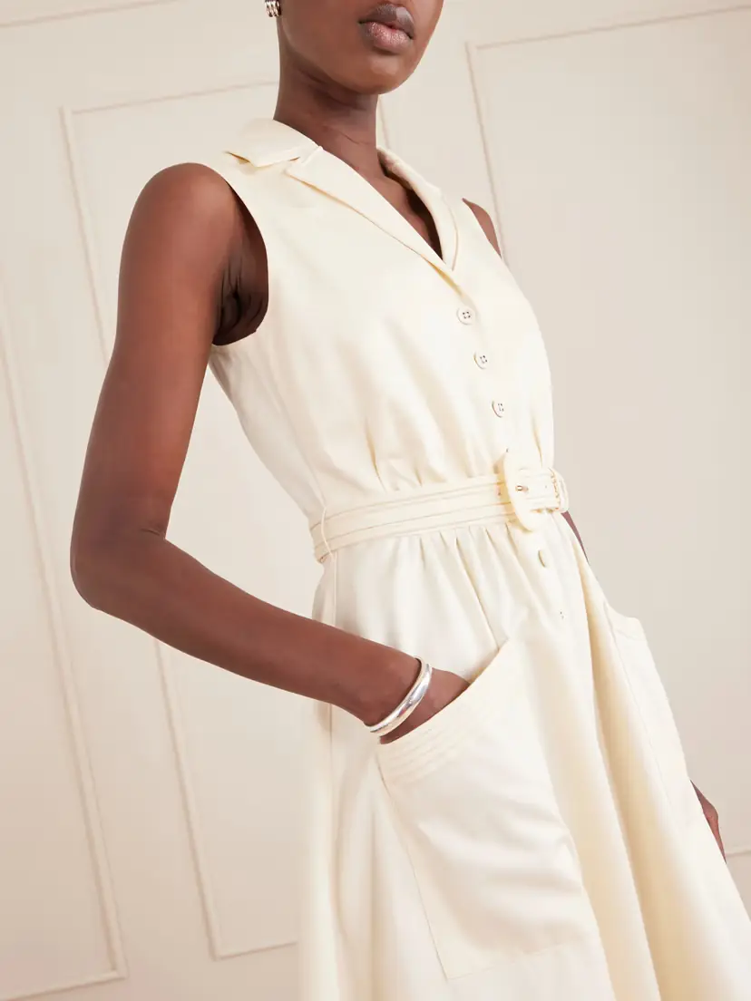 Saloni Kirat Belted Scalloped Embroidered Poplin Midi Dress | Thumbnail 4
