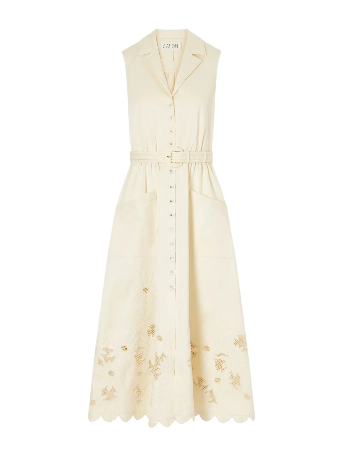 Saloni Kirat Belted Scalloped Embroidered Poplin Midi Dress