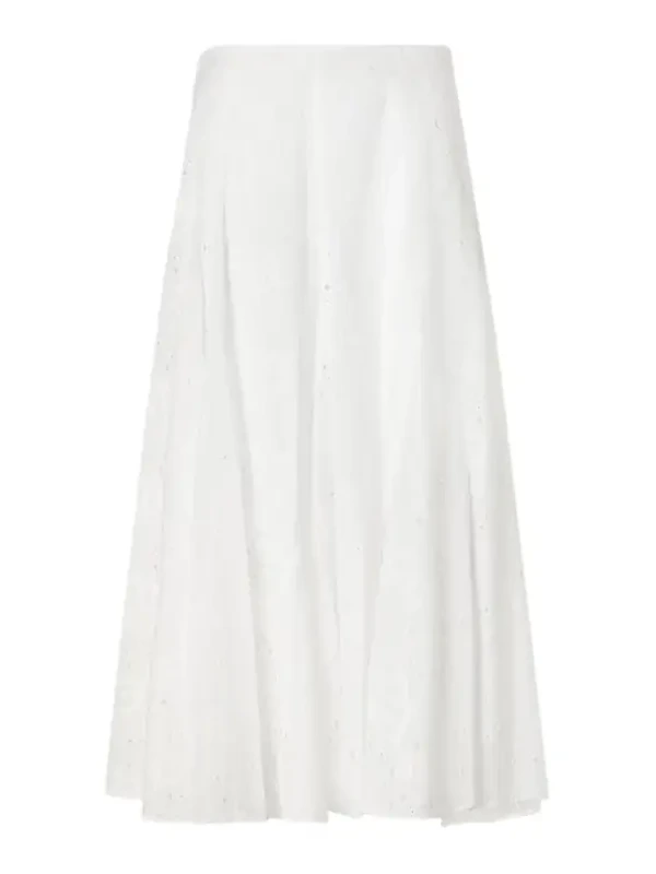 Pleated Broderie Anglaise Cotton Midi Skirt