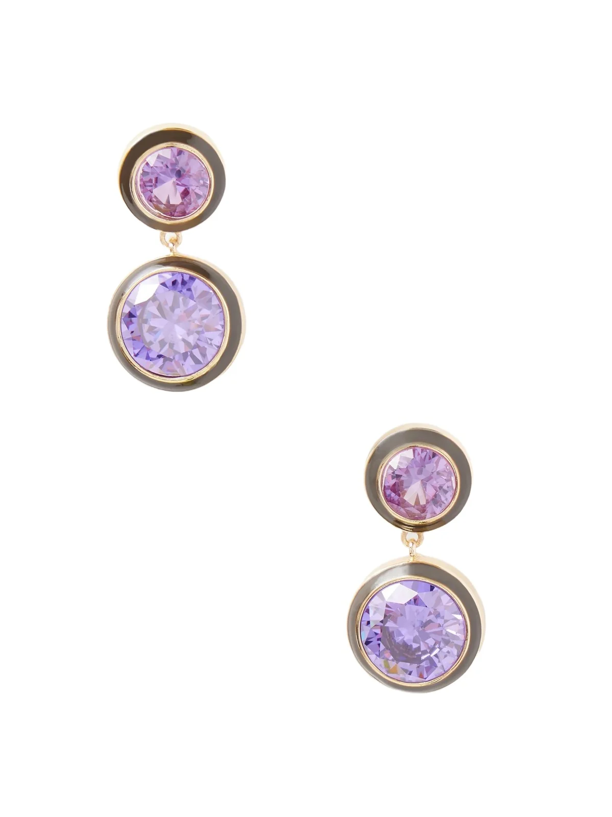 The Cubic Double Gold-tone, Cubic Zirconia And Enamel Earrings - Purple The Cubic Double Gold-tone, Cubic Zirconia And Enamel Earrings - Purple