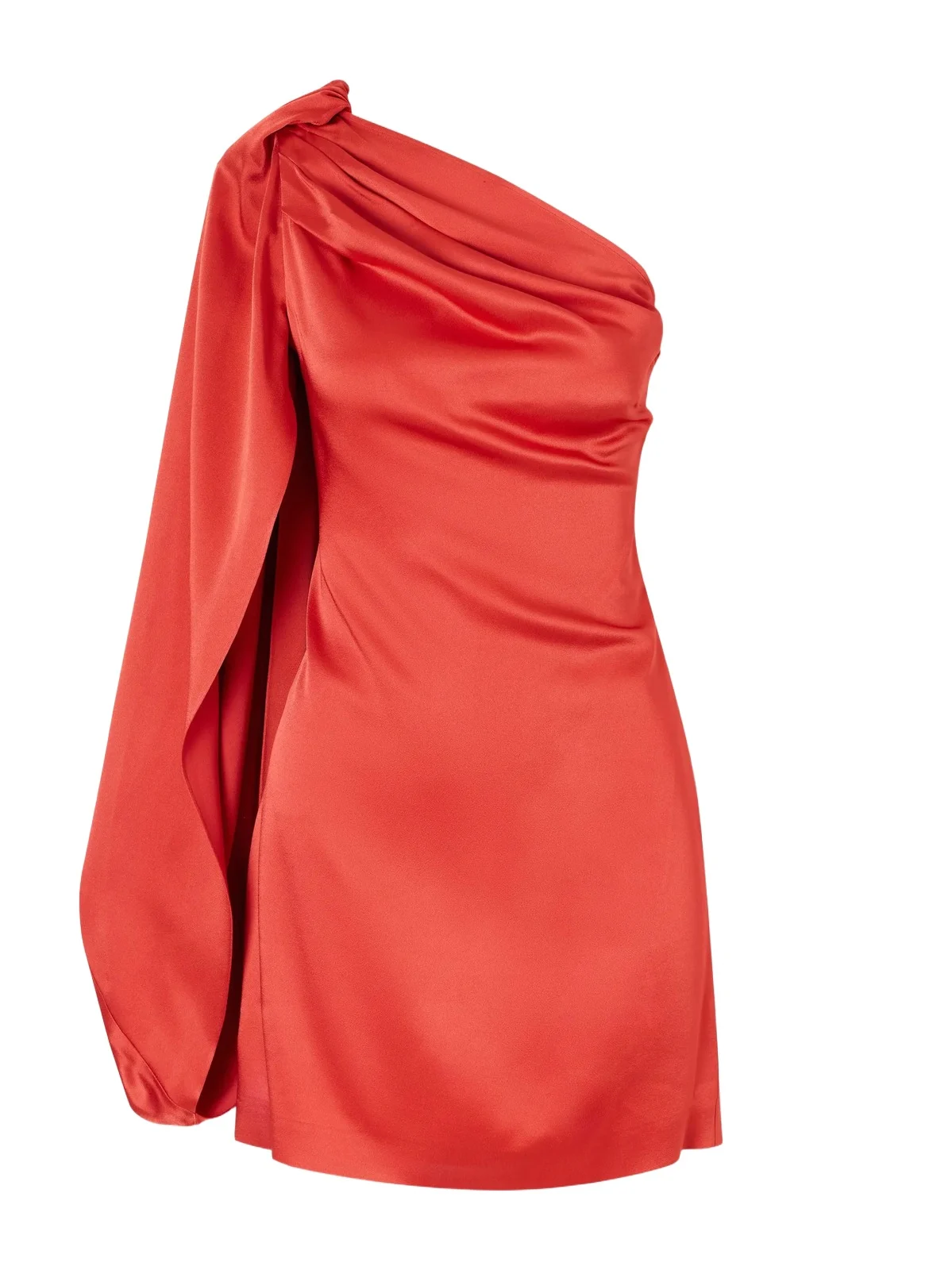One-shoulder Draped Satin Mini Dress
