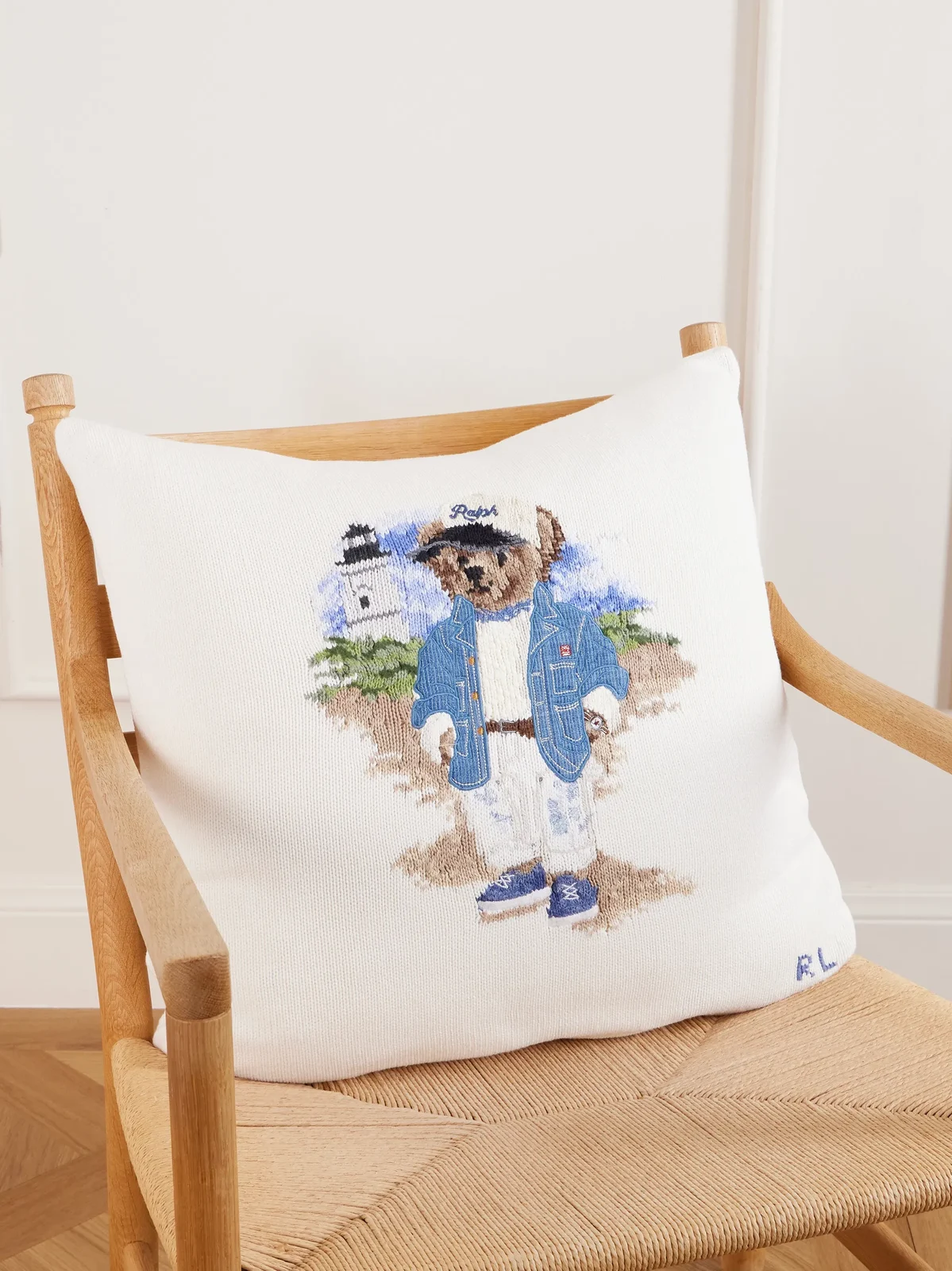 Ralph Lauren Home By The Sea Polo Bear Embroidered Cotton Cushion