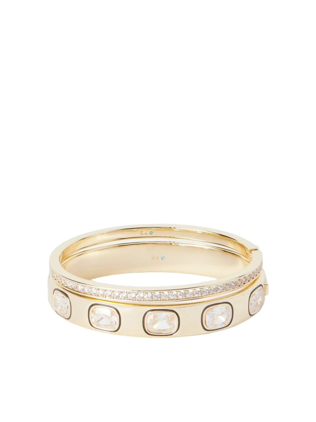 The Cubic Hinged Set Of Two Gold-tone Cubic Zirconia, Crystal And Enamel Cuffs The Cubic Hinged Set Of Two Gold-tone Cubic Zirconia, Crystal And Enamel Cuffs