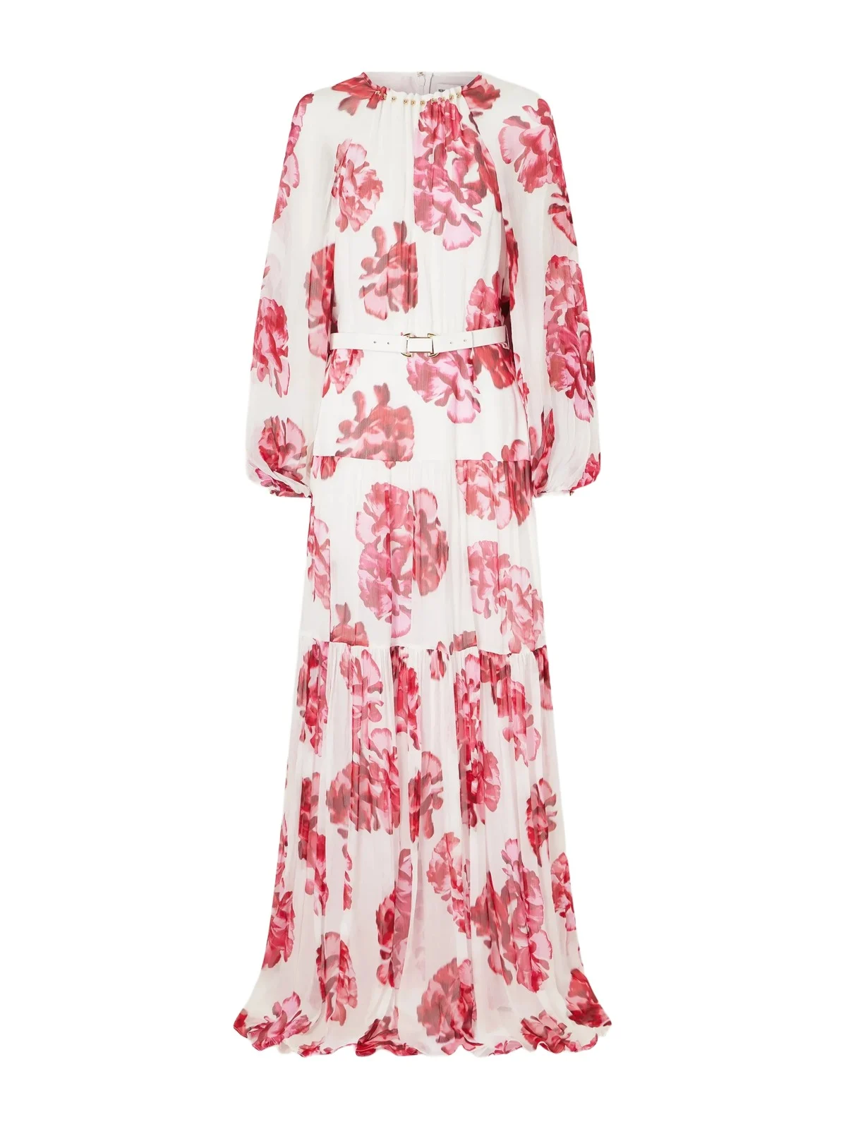 Damask Rose Embellished Tiered Floral-print Georgette Maxi Dress