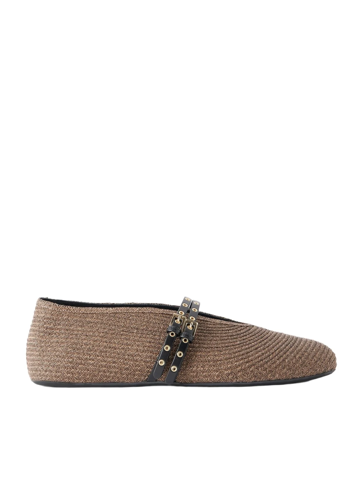Leather-trimmed Raffia Ballet Flats Leather-trimmed Raffia Ballet Flats