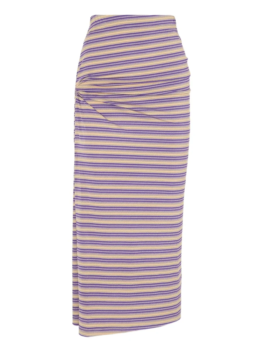 Gathered Striped Jersey Maxi Skirt