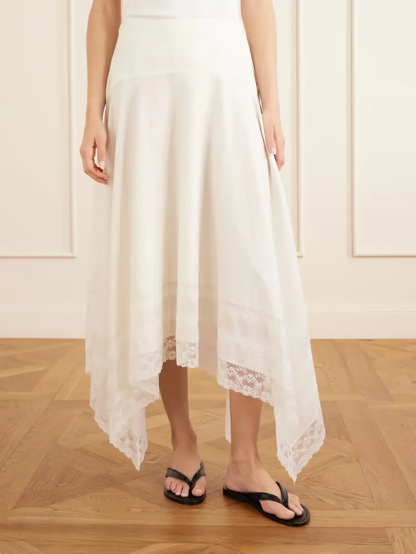 Staud Ainsley Asymmetric Lace-trimmed Cotton-voile Maxi Skirt | Thumbnail 3 Staud Ainsley Asymmetric Lace-trimmed Cotton-voile Maxi Skirt | Thumbnail 3