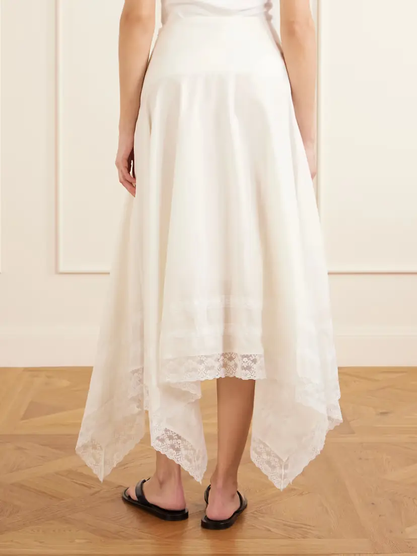 Staud Ainsley Asymmetric Lace-trimmed Cotton-voile Maxi Skirt | Thumbnail 4 Staud Ainsley Asymmetric Lace-trimmed Cotton-voile Maxi Skirt | Thumbnail 4