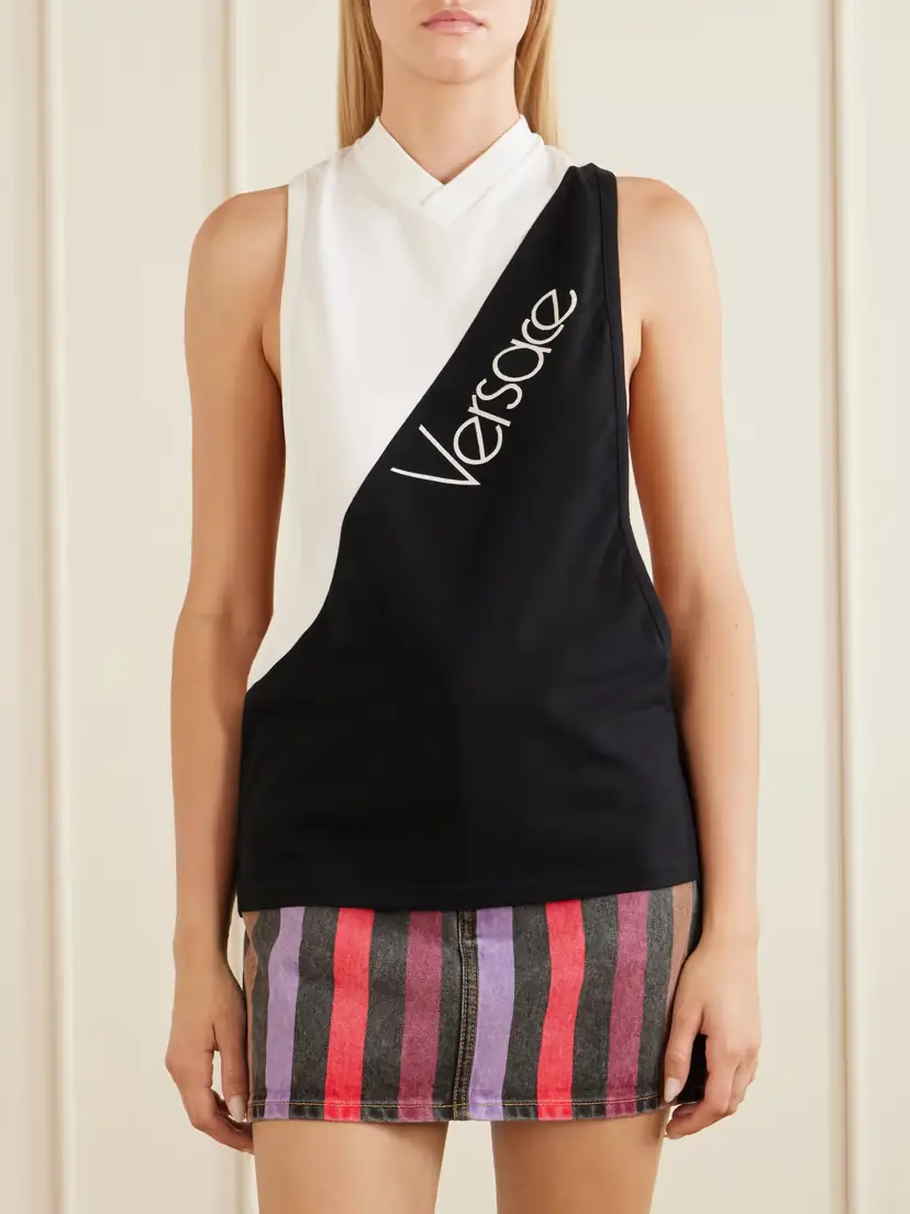 Versace Logo-intarsia Stretch Cotton-jersey Tank | Thumbnail 3