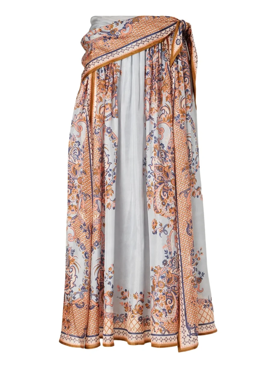 Aster Tie-detailed Printed Silk Midi Skirt Aster Tie-detailed Printed Silk Midi Skirt