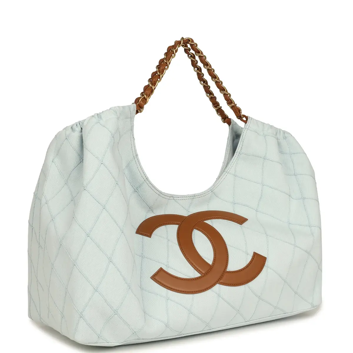 Chanel Chanel Maxi Coco Beach Cambon Hobo Bag Blue Denim and Brown Calfskin Brushed Gold Hardware | Thumbnail 2 Chanel Chanel Maxi Coco Beach Cambon Hobo Bag Blue Denim and Brown Calfskin Brushed Gold Hardware | Thumbnail 2