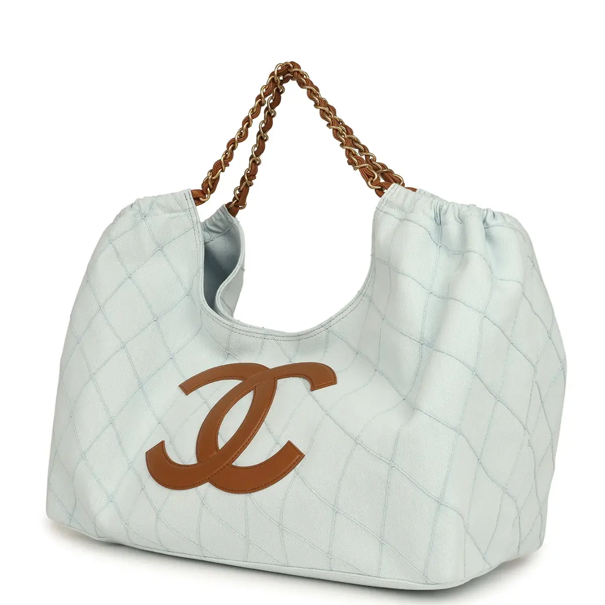 Chanel Chanel Maxi Coco Beach Cambon Hobo Bag Blue Denim and Brown Calfskin Brushed Gold Hardware | Thumbnail 5 Chanel Chanel Maxi Coco Beach Cambon Hobo Bag Blue Denim and Brown Calfskin Brushed Gold Hardware | Thumbnail 5