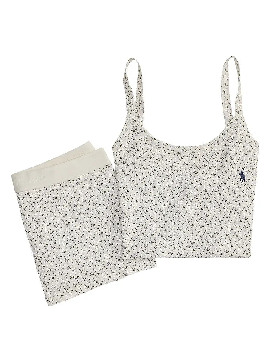 Polo Ralph Lauren Women's Polo Pointelle Tank Boxer Pajamas - Purple Bud | Image 1 Polo Ralph Lauren Women's Polo Pointelle Tank Boxer Pajamas - Purple Bud | Image 1