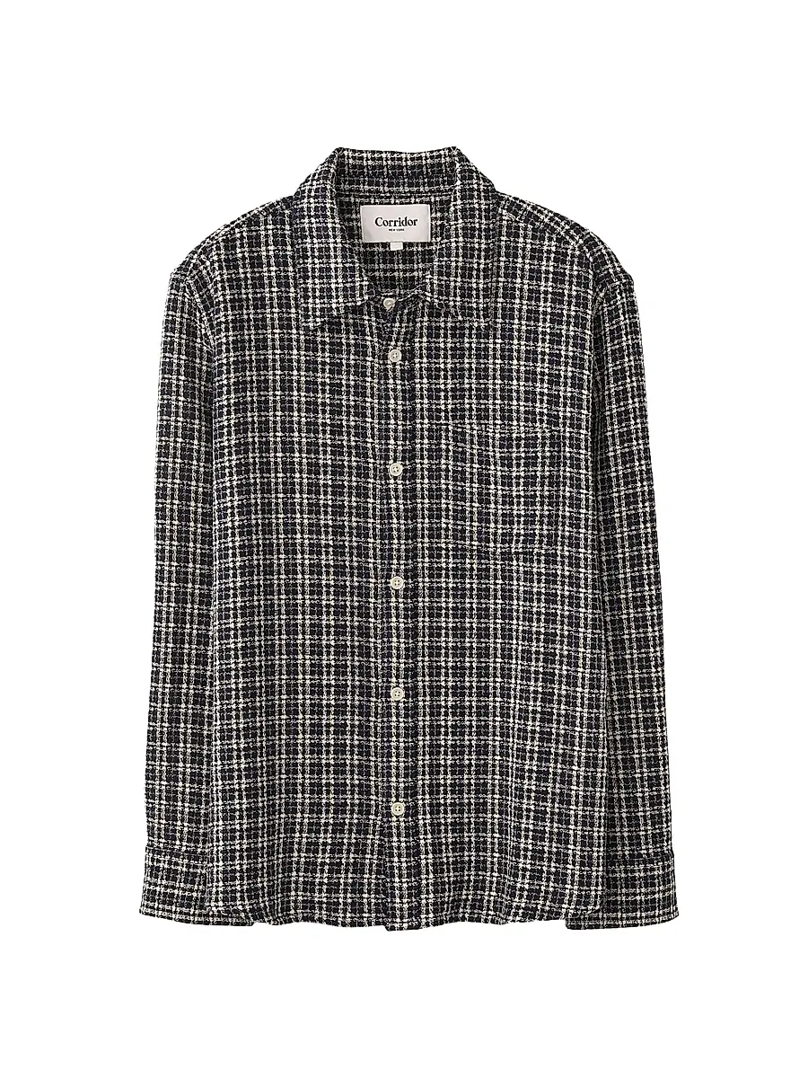 Corridor Men's Snow Check Reverse Tweed Shirt - Blue - Size XS | Image 1 Corridor Men's Snow Check Reverse Tweed Shirt - Blue - Size XS | Image 1