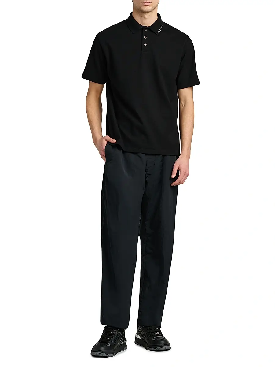 Versace Men's Piquet Medusa Buttons Cotton Polo Shirt | Thumbnail 2 Versace Men's Piquet Medusa Buttons Cotton Polo Shirt | Thumbnail 2