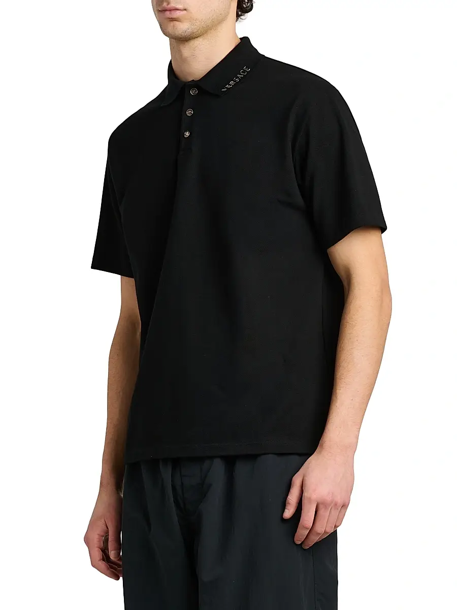 Versace Men's Piquet Medusa Buttons Cotton Polo Shirt | Thumbnail 4 Versace Men's Piquet Medusa Buttons Cotton Polo Shirt | Thumbnail 4