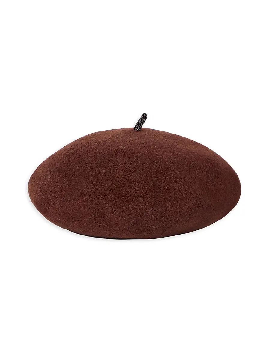 Brunello Cucinelli Women's Wool Beret Hat with Precious Detail - Ruby | Thumbnail 2 Brunello Cucinelli Women's Wool Beret Hat with Precious Detail - Ruby | Thumbnail 2