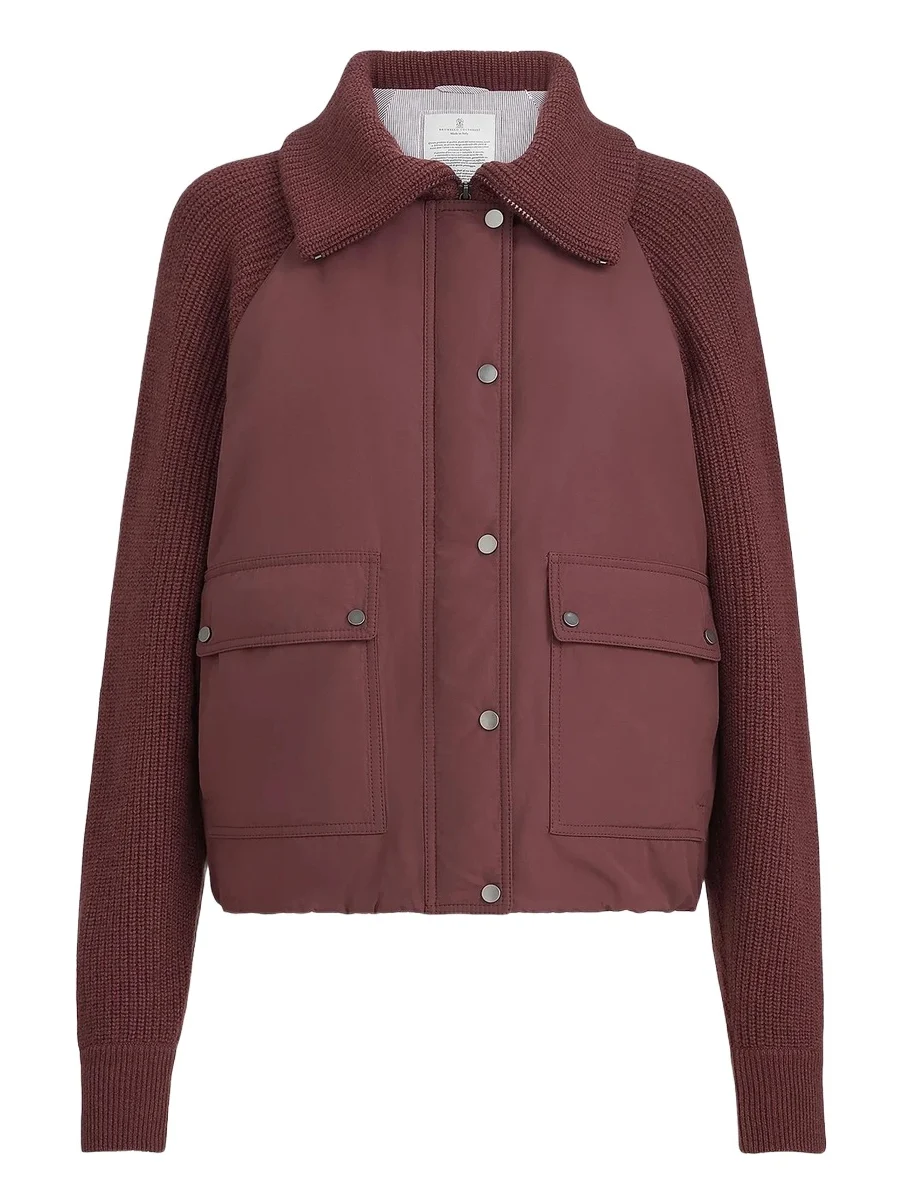 Brunello Cucinelli Women's Techno Cotton Taffeta and Virgin Wool, Cashmere and Silk Knit Down Jacket with Shiny Zipper Pull