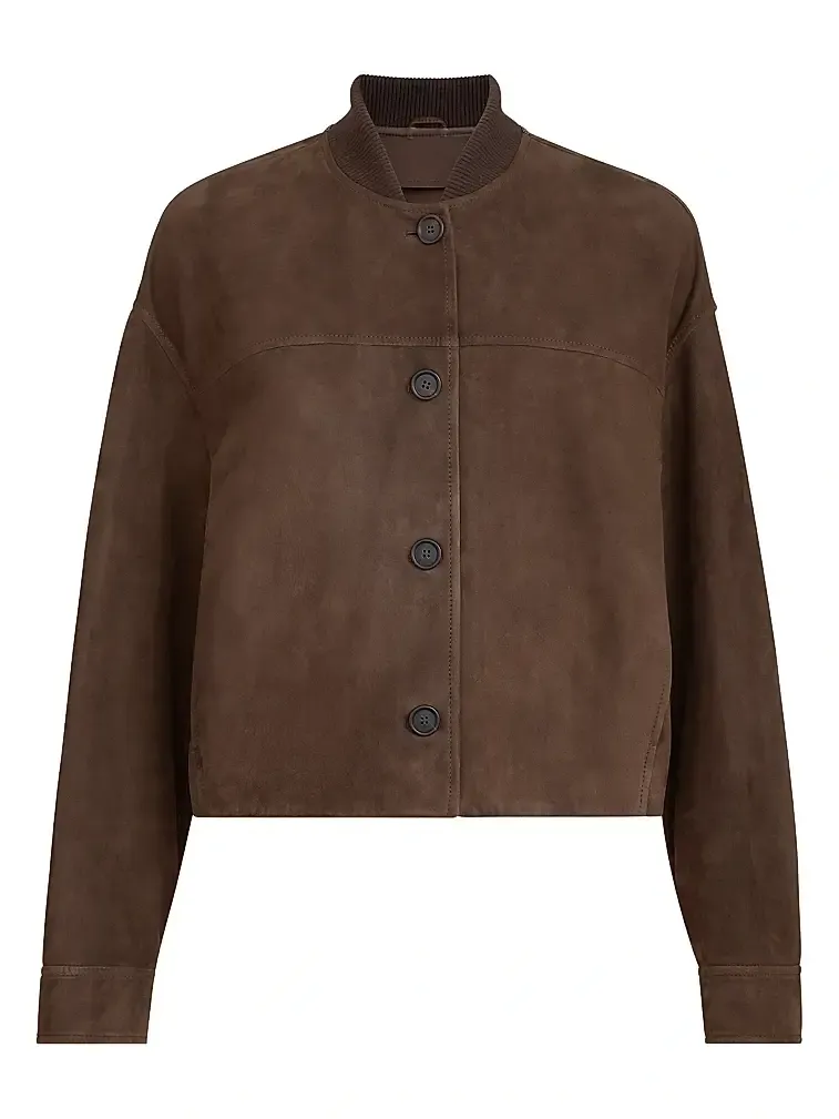 Brunello Cucinelli Women's Couture Suede Outerwear Jacket with Monili - Pine Cone Brown
