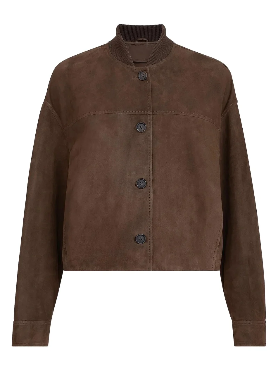 Brunello Cucinelli Women's Couture Suede Outerwear Jacket with Monili - Pine Cone Brown