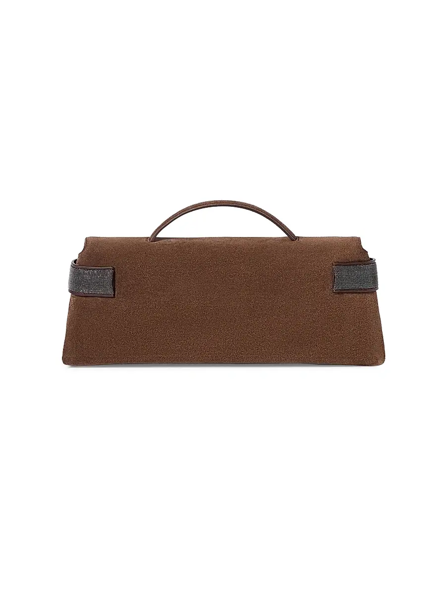 Brunello Cucinelli Women's Essence Clutch Bag in Suede with Precious Bands - Brown | Thumbnail 3 Brunello Cucinelli Women's Essence Clutch Bag in Suede with Precious Bands - Brown | Thumbnail 3