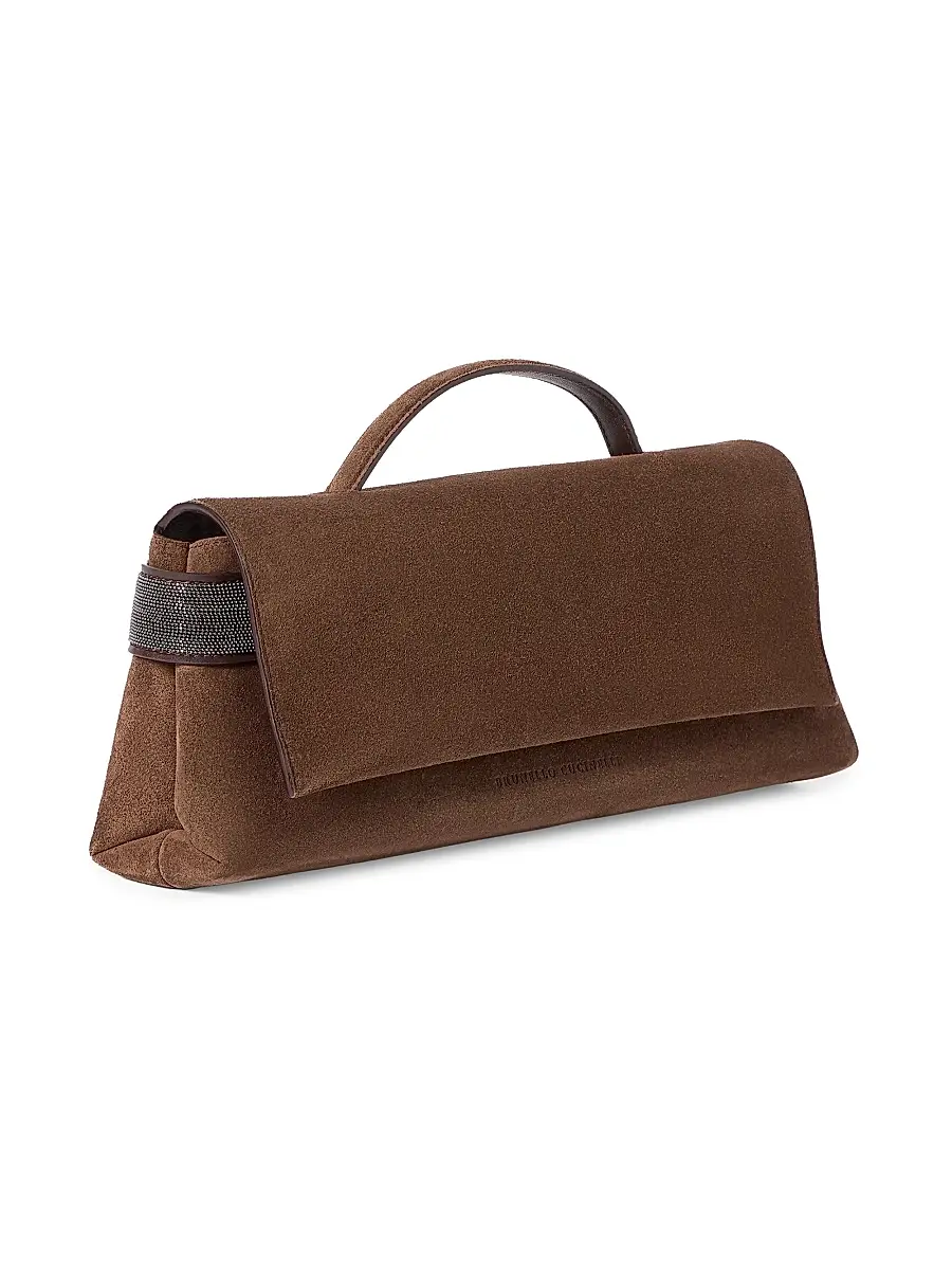 Brunello Cucinelli Women's Essence Clutch Bag in Suede with Precious Bands - Brown | Thumbnail 4 Brunello Cucinelli Women's Essence Clutch Bag in Suede with Precious Bands - Brown | Thumbnail 4