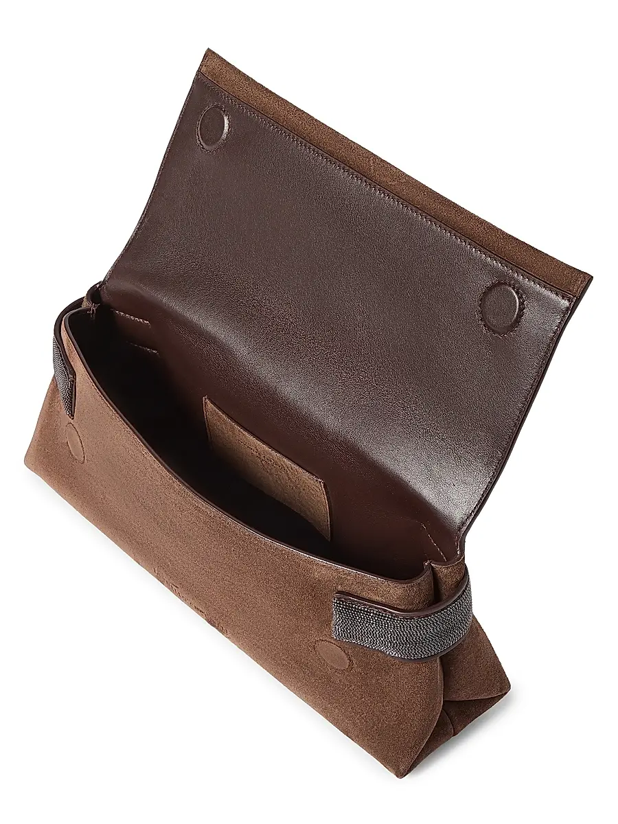 Brunello Cucinelli Women's Essence Clutch Bag in Suede with Precious Bands - Brown | Thumbnail 5 Brunello Cucinelli Women's Essence Clutch Bag in Suede with Precious Bands - Brown | Thumbnail 5