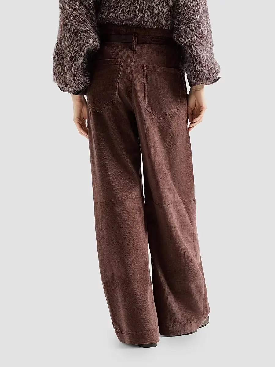 Brunello Cucinelli Women's Stretch Cotton and Cashmere Corduroy Five Pocket Baggy Pants with Monili - Chocolate | Thumbnail 5