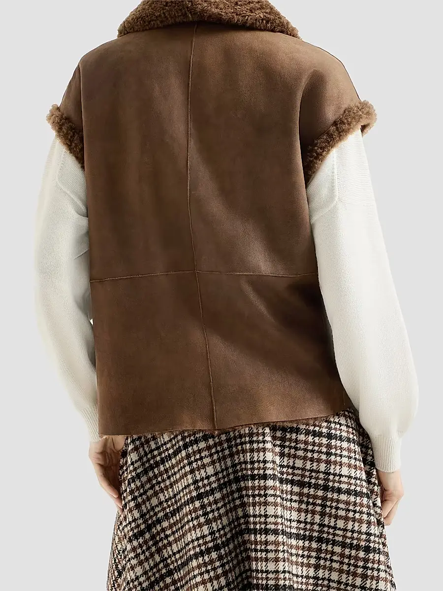 Brunello Cucinelli Women's Fuzzy Shearling Reversible Vest with Monili - Chocolate | Thumbnail 3 Brunello Cucinelli Women's Fuzzy Shearling Reversible Vest with Monili - Chocolate | Thumbnail 3