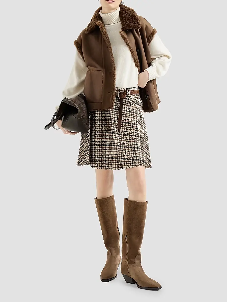 Brunello Cucinelli Women's Fuzzy Shearling Reversible Vest with Monili - Chocolate | Thumbnail 6 Brunello Cucinelli Women's Fuzzy Shearling Reversible Vest with Monili - Chocolate | Thumbnail 6