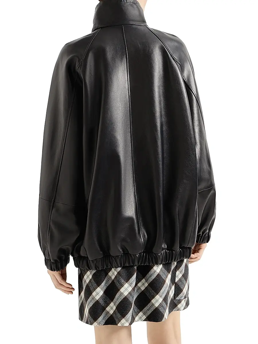 Brunello Cucinelli Women's Nappa Leather Bomber Jacket with Monili - Black | Thumbnail 4 Brunello Cucinelli Women's Nappa Leather Bomber Jacket with Monili - Black | Thumbnail 4