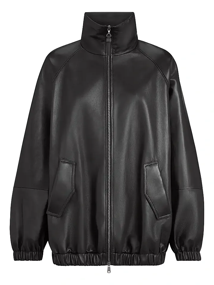 Brunello Cucinelli Women's Nappa Leather Bomber Jacket with Monili - Black