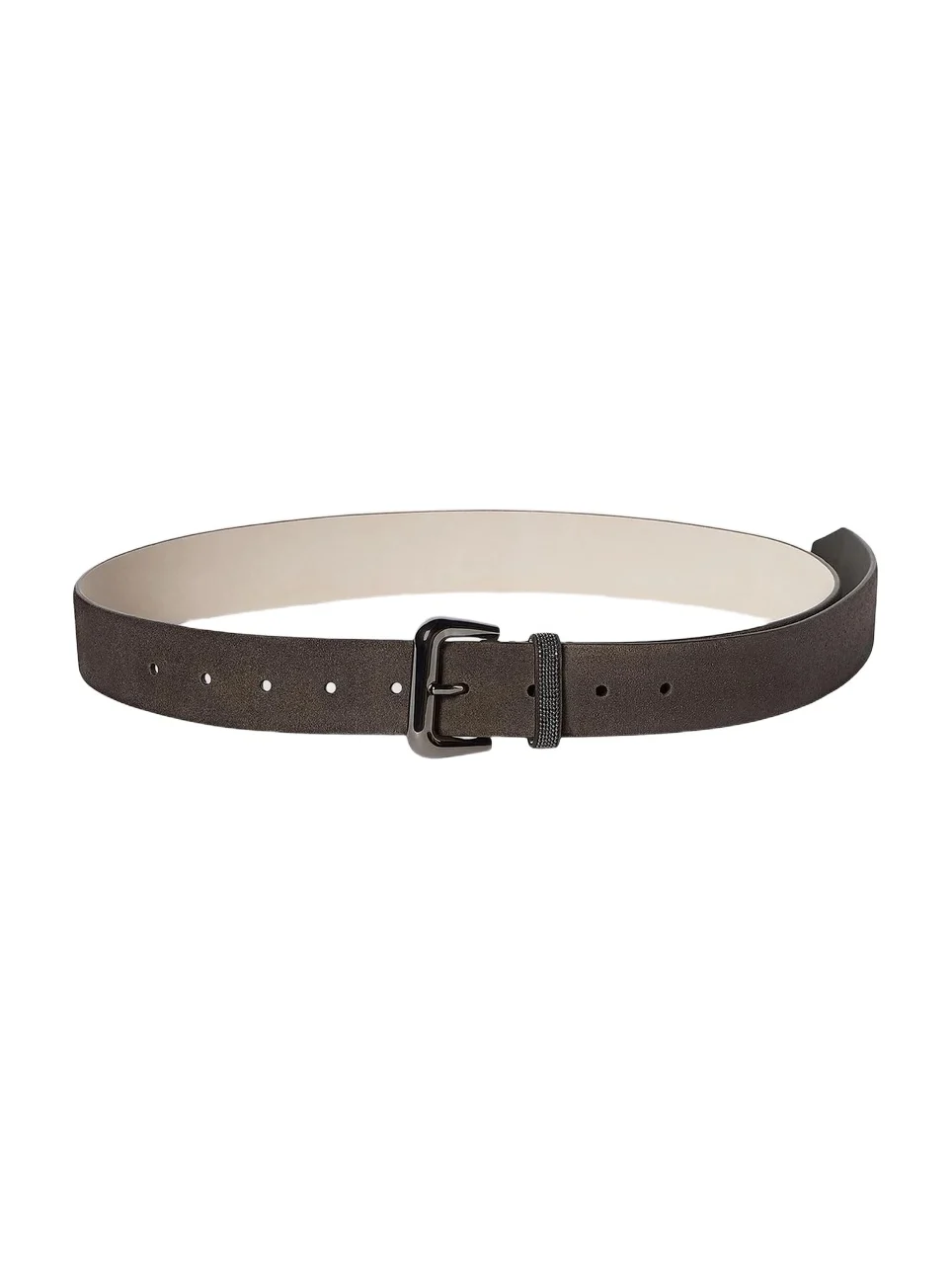 Brunello Cucinelli Women's Suede Belt with Shiny Loop - Brown