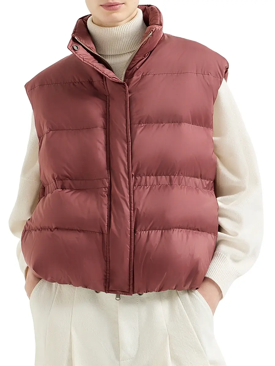 Brunello Cucinelli Women's Water Resistant Matte Nylon Down Jacket with Monili | Thumbnail 2