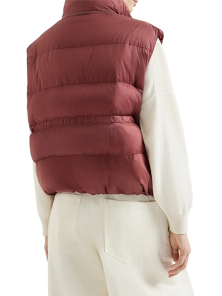Brunello Cucinelli Women's Water Resistant Matte Nylon Down Jacket with Monili | Thumbnail 3