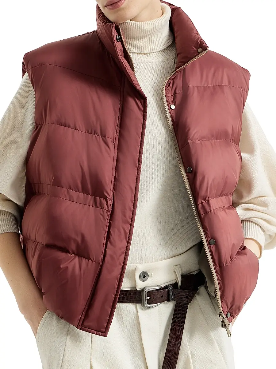 Brunello Cucinelli Women's Water Resistant Matte Nylon Down Jacket with Monili | Thumbnail 4