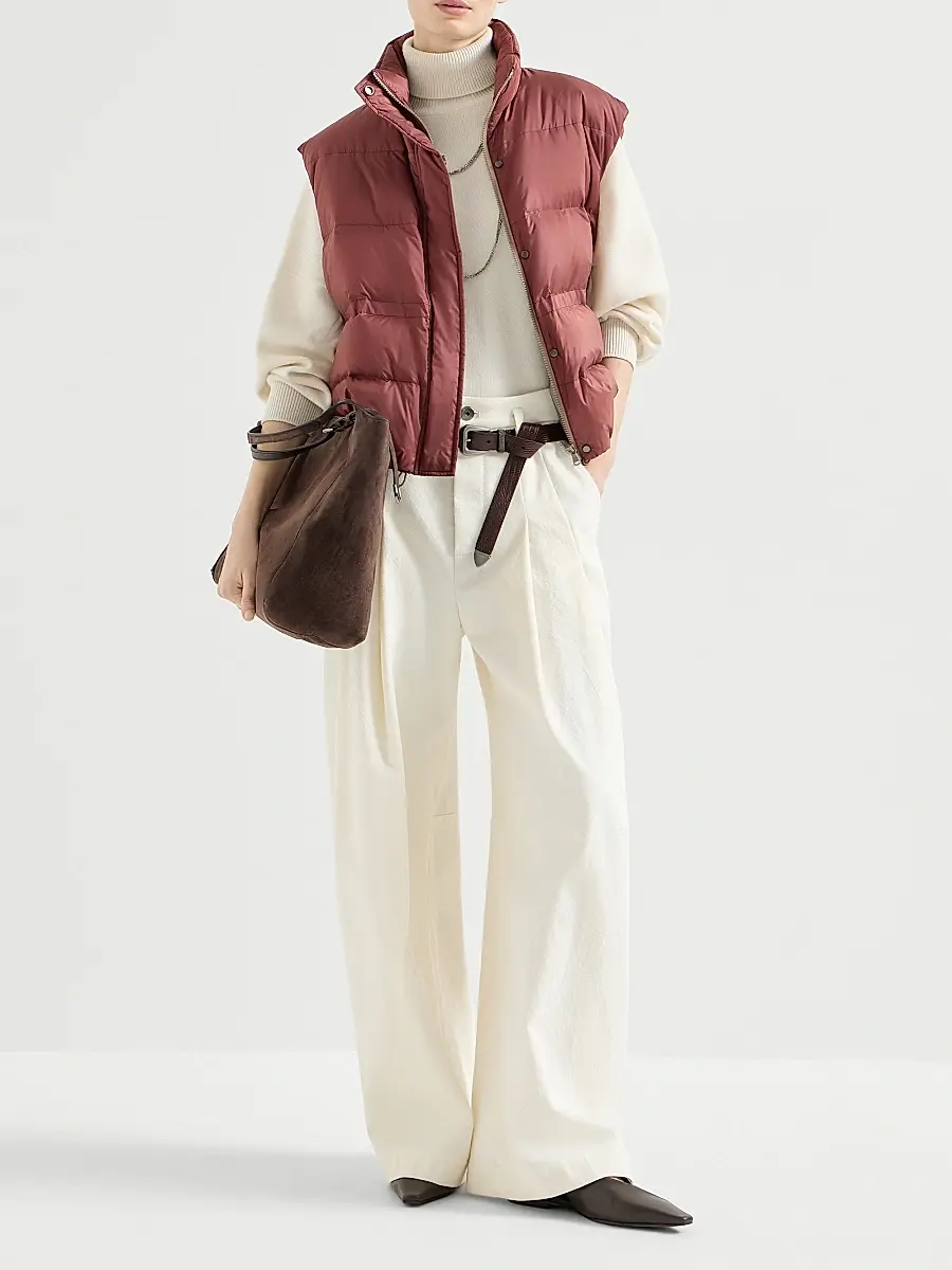 Brunello Cucinelli Women's Water Resistant Matte Nylon Down Jacket with Monili | Thumbnail 6